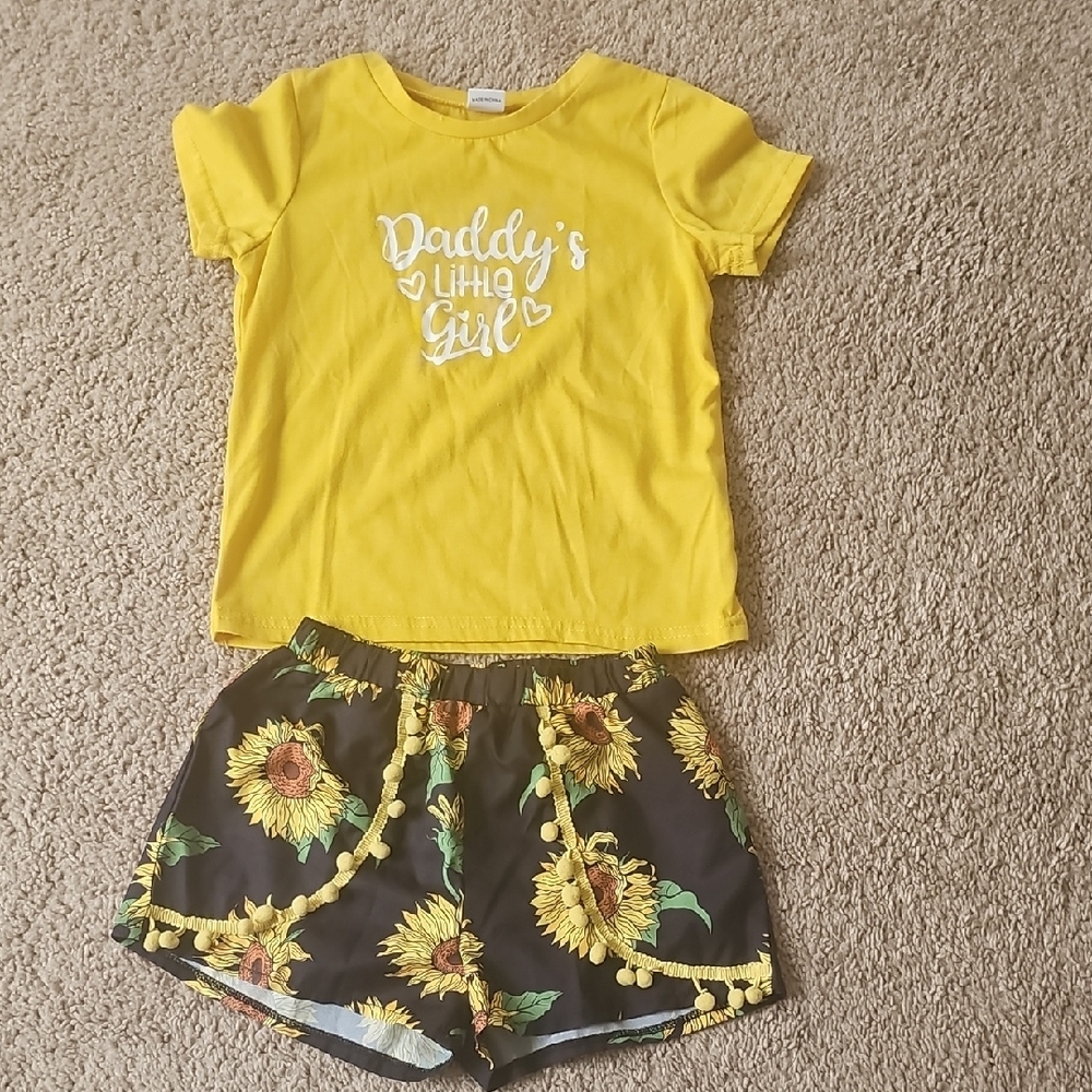 Kids Yellow 'Daddy's Little Girl' Pajama Set with Sunflower Shorts